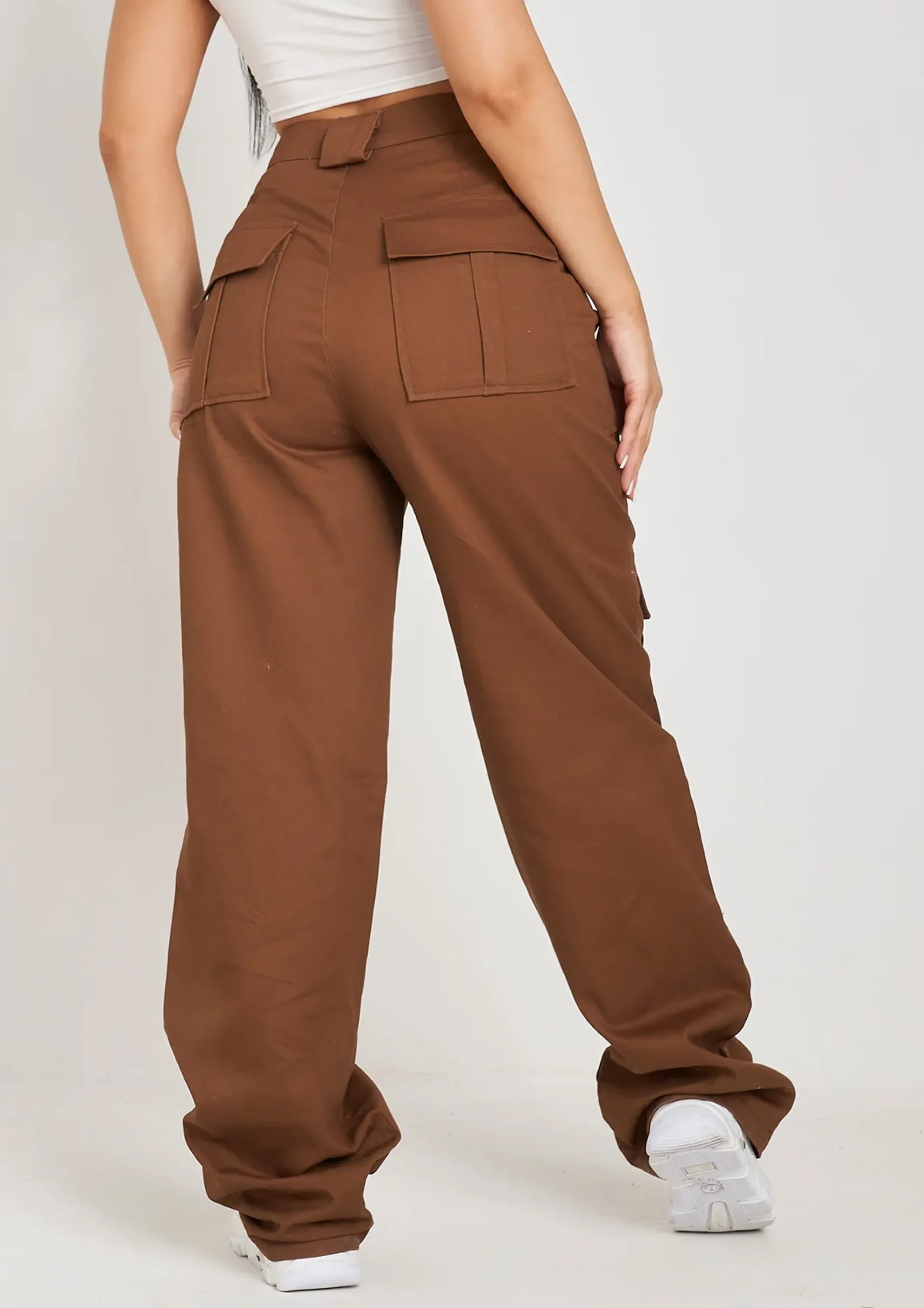 Sale Amaia Chocolate High Rise Cargo Trousers Women Trousers