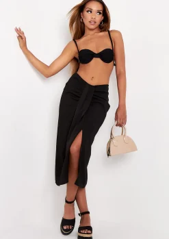 Amarah Black Ruched Wrap Midi Skirt^Missy Empire Cheap