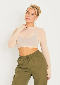 Amaya Stone Mesh Long Sleeve Crop Top^Missy Empire Shop