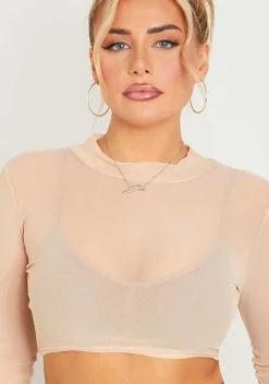 Amaya Stone Mesh Long Sleeve Crop Top^Missy Empire Shop