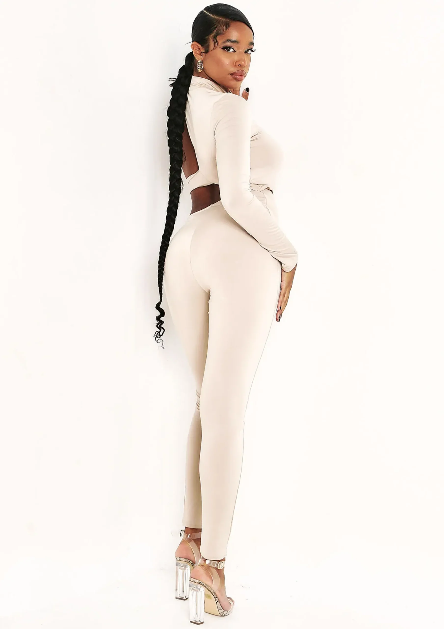 Best Amber Beige Double Layer Cut Out One Sleeve Jumpsuit Women Jumpsuits & Playsuits