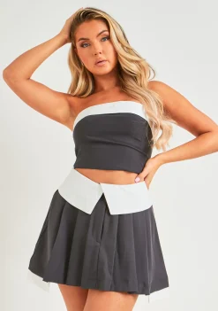 Amber Charcoal Fold Over Pleated Mini Skirt^Missy Empire Fashion