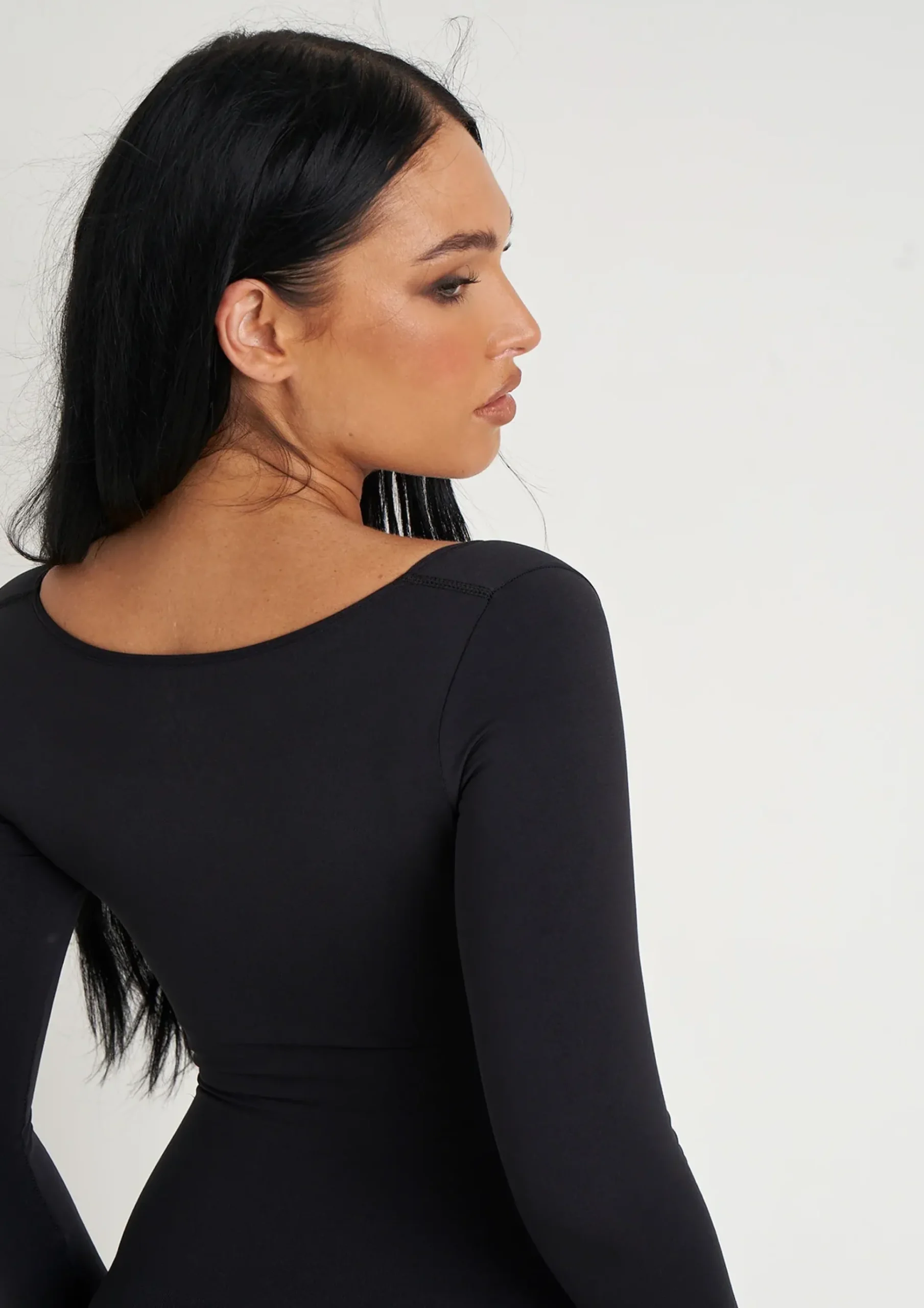 Best Sale Amelia Black Seamless Long Sleeve Plunge Jumpsuit Women Seamless & Shapewear