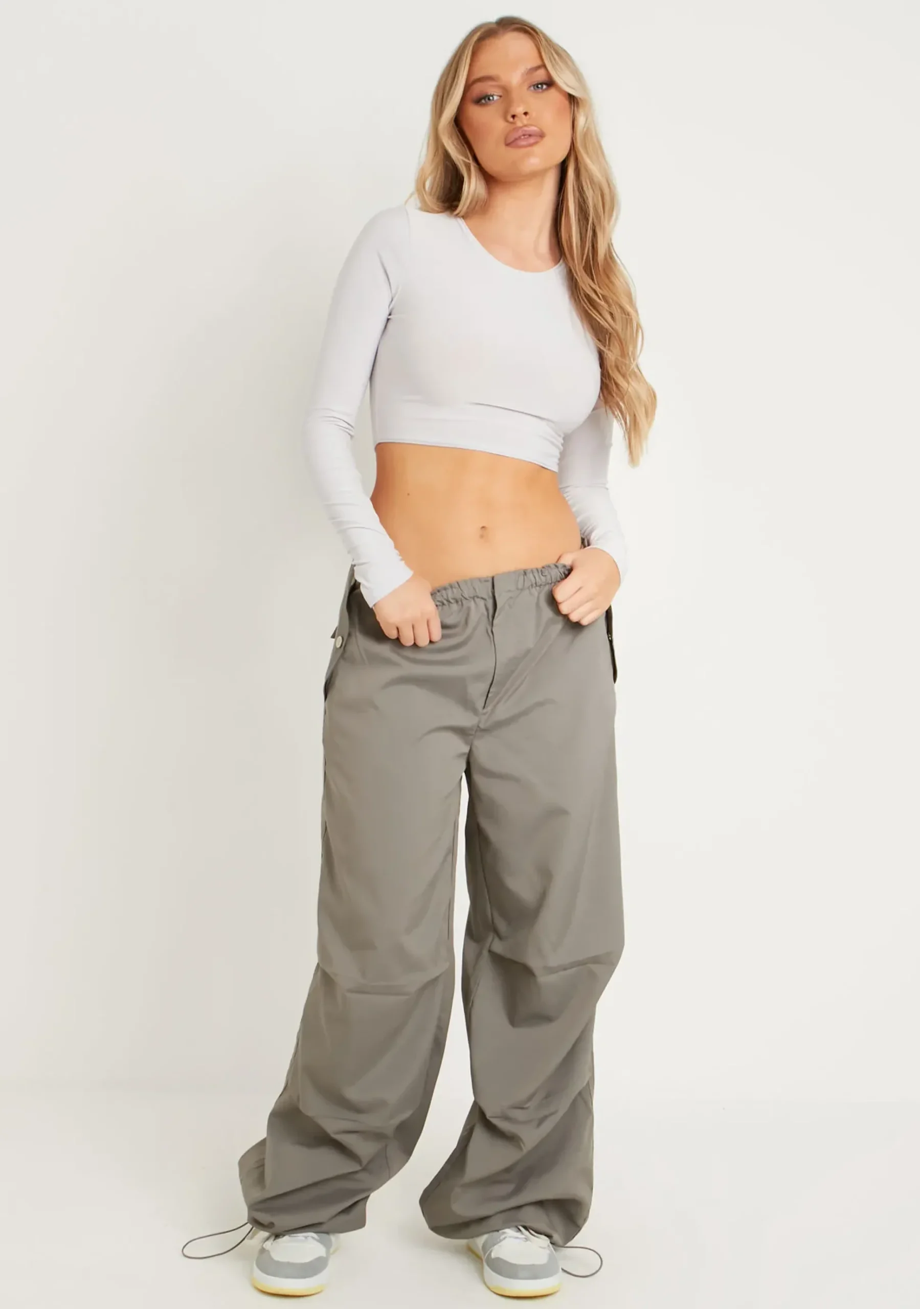 Amida Grey Long Sleeve Crew Neck Smooth Crop Top^Missy Empire Online