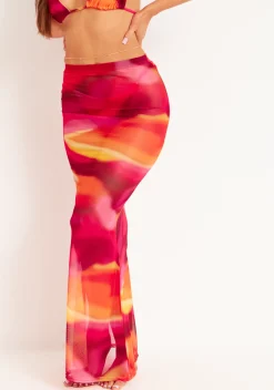 Amirah Orange Multi Mesh Printed Maxi Skirt^Missy Empire Best Sale