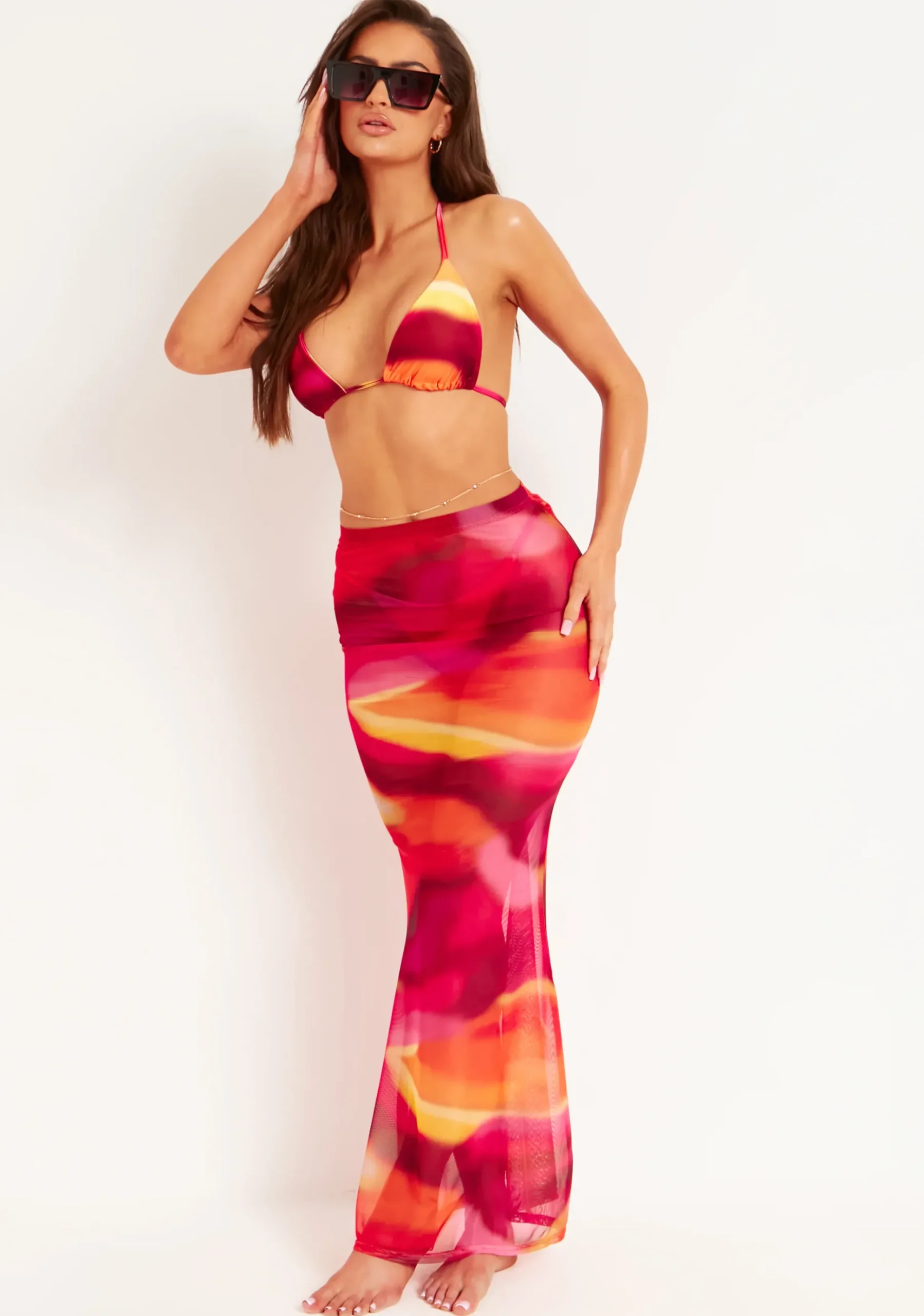 Amirah Orange Multi Mesh Printed Maxi Skirt^Missy Empire Best Sale