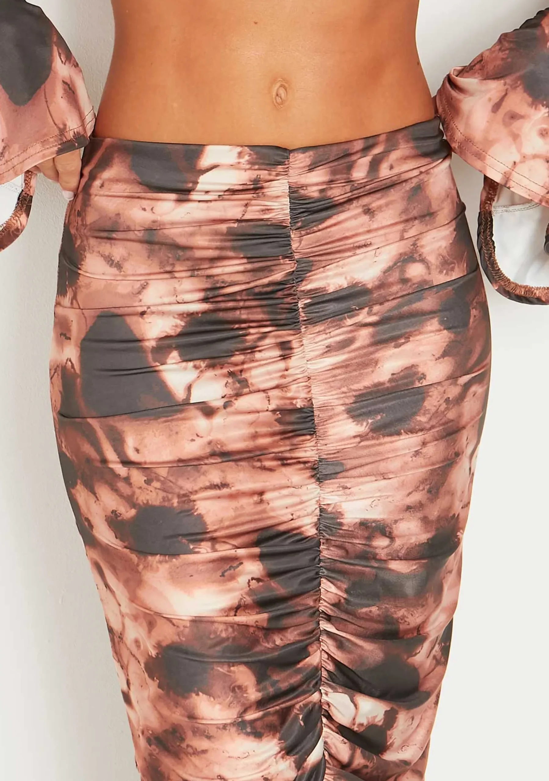 Andrea Brown Printed Ruched Slinky Midaxi Skirt^Missy Empire Flash Sale