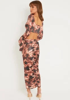 Andrea Brown Printed Ruched Slinky Midaxi Skirt^Missy Empire Flash Sale