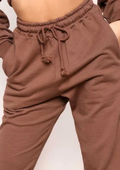 Cheap Angela Chocolate Elasticated Hem Drawstring Joggers Women Tracksuits