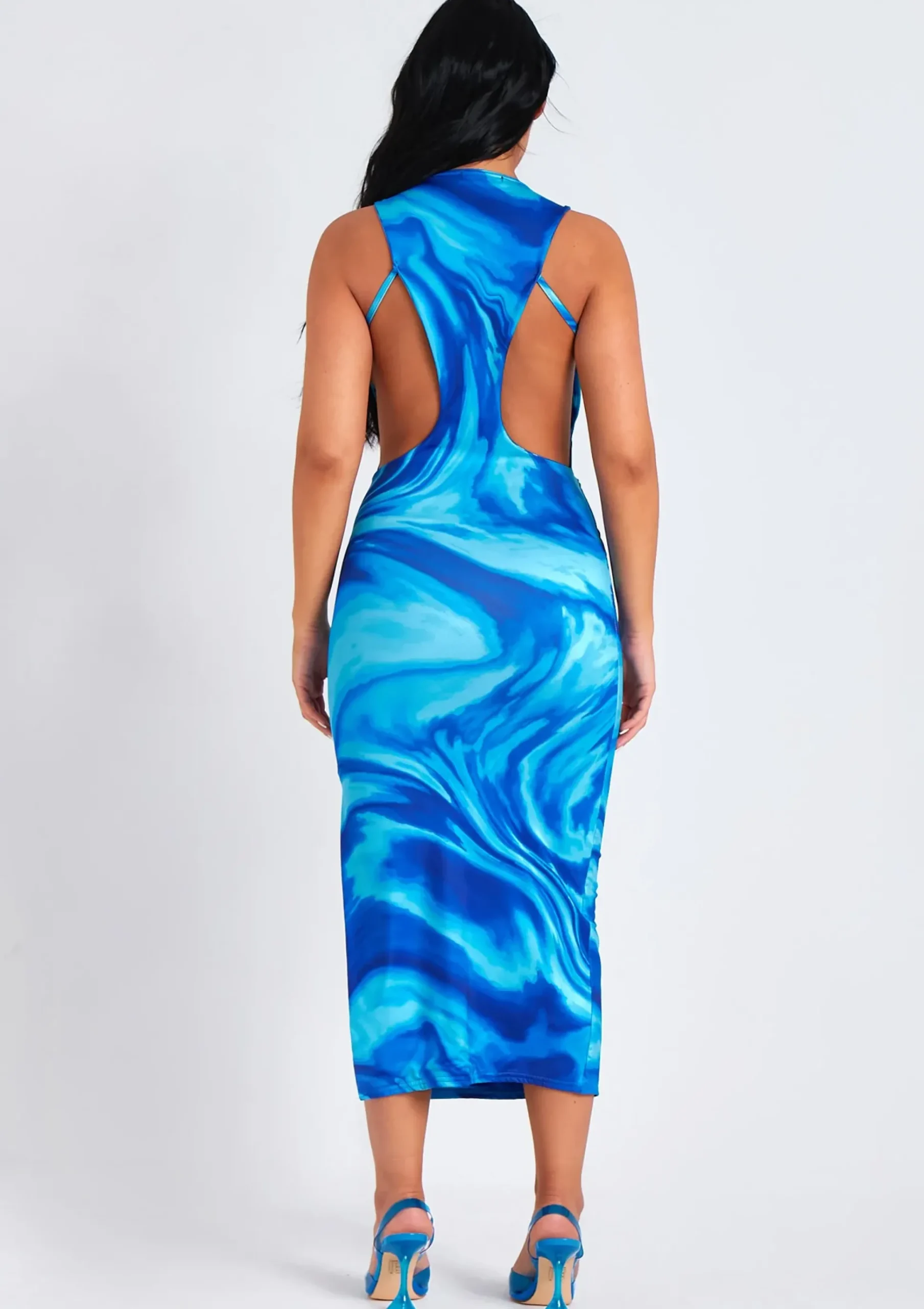 Sale Aniyah Blue Swirl Print Midaxi Cut Out Dress Women Dresses