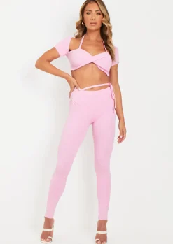 Anna Pink Twist Front Cap Sleeve Crop Top^Missy Empire Hot