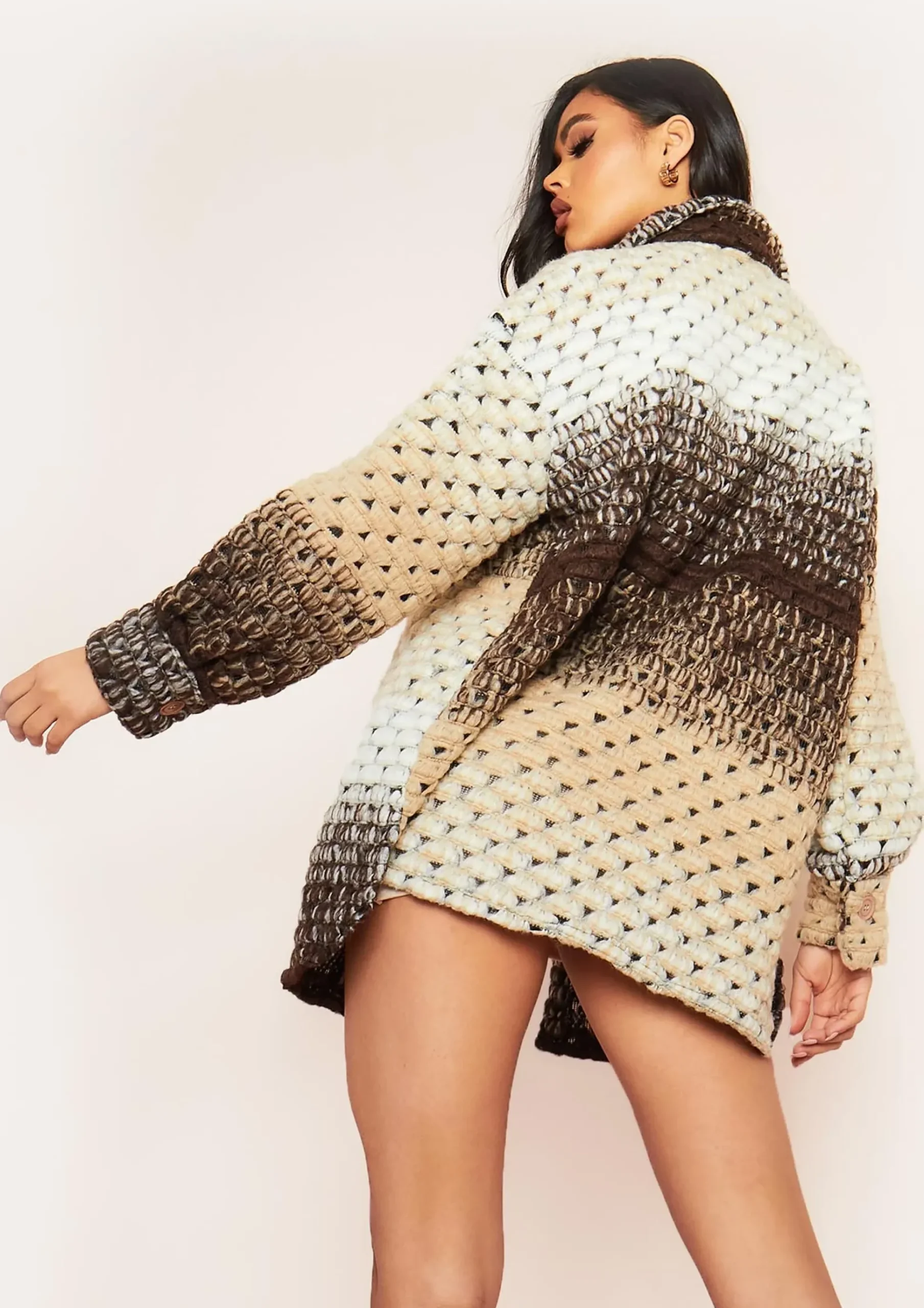 Anni Multi Brown Knitted Button Up Shacket^Missy Empire Discount