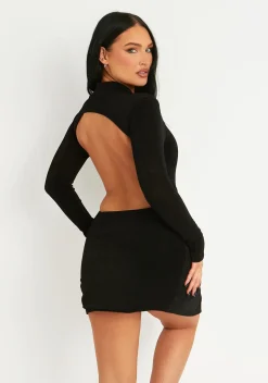 Outlet Annya Black Extreme Thigh Split Backless Mini Dress Women Dresses