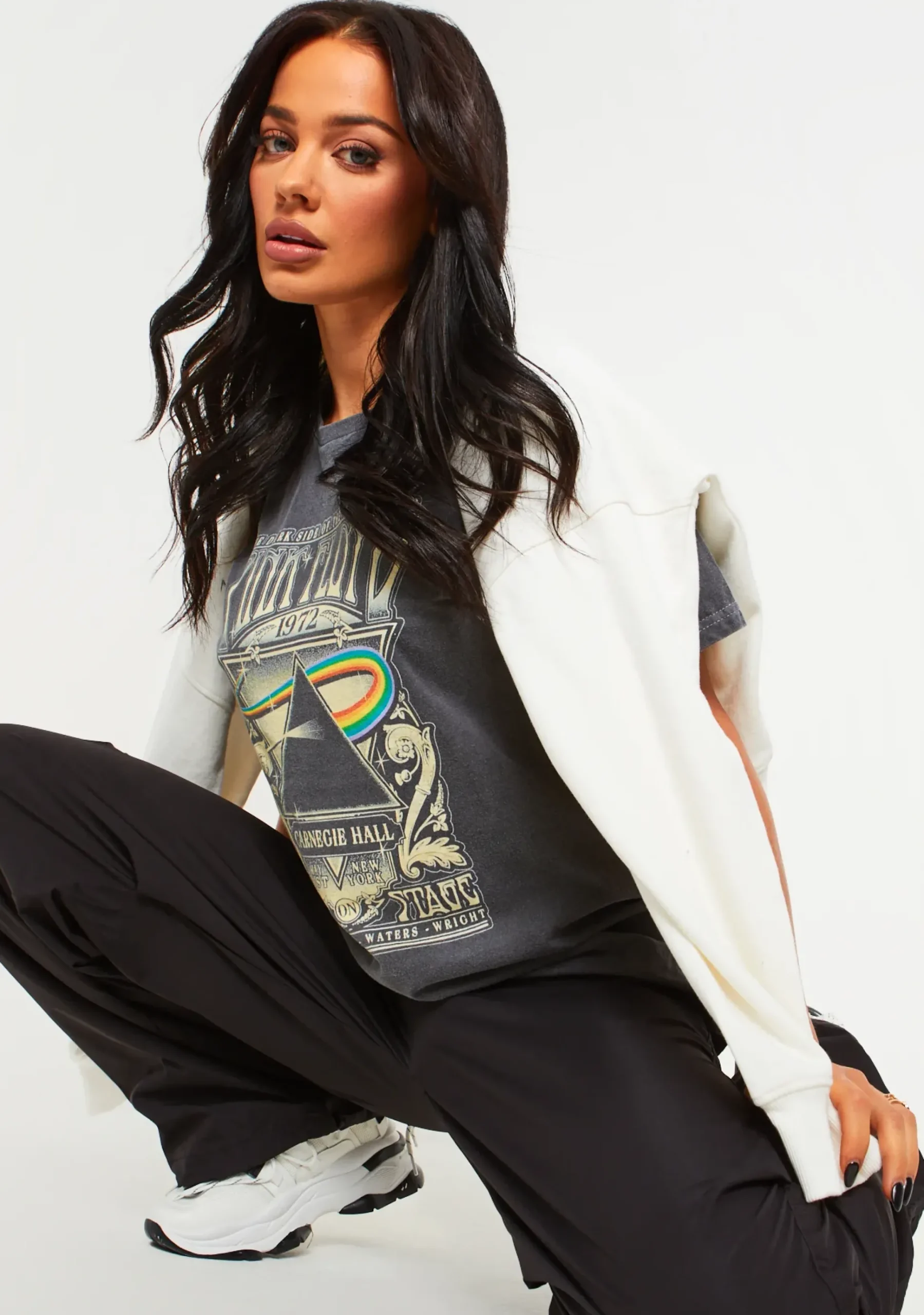 Antonella Pink Floyd Washed Black Oversized Band T-Shirt^Missy Empire Flash Sale