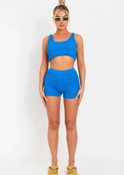 Outlet Antonia Blue Crochet Knit Shorts Women Shorts