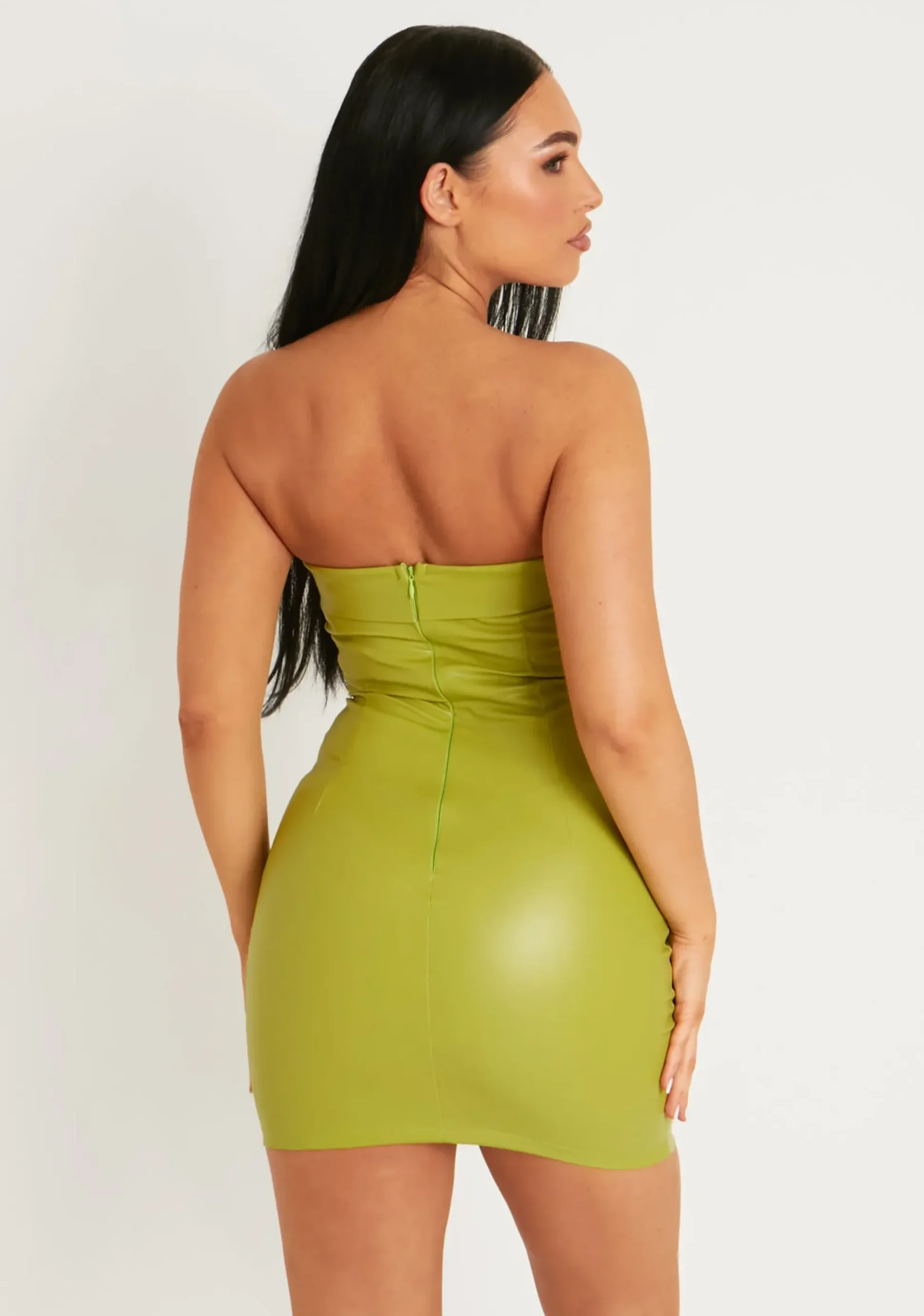 Store Anya Lime Leather Look Bandeau Mini Dress Women Dresses
