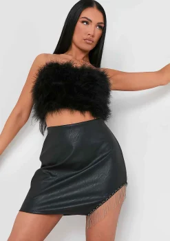 Aofie Black Pu Chain Side Mini Skirt^Missy Empire Store
