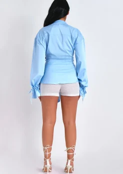 Aphrodite Blue Plunge Drape Detail Shirt^Missy Empire Best