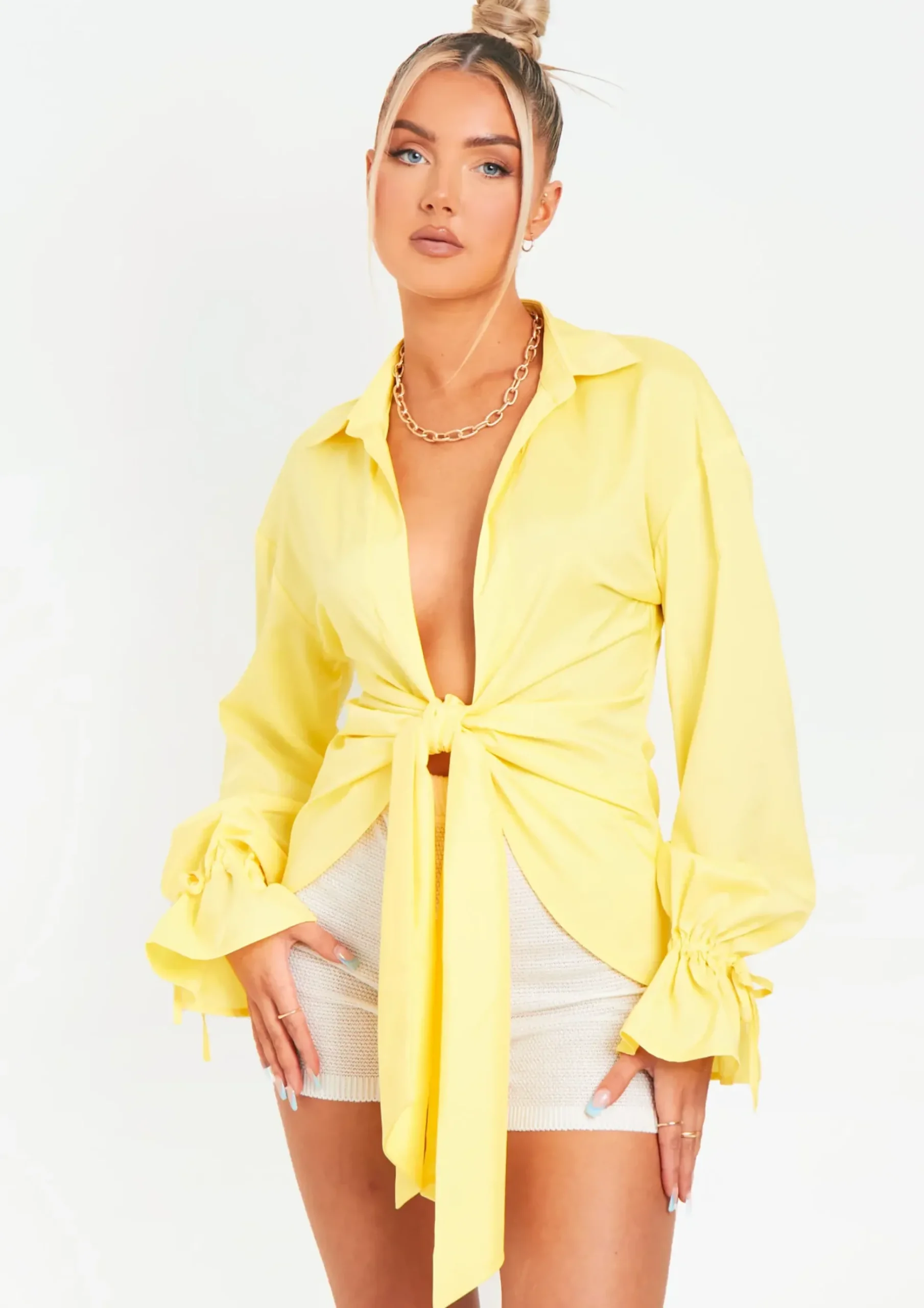 Aphrodite Lemon Plunge Drape Detail Shirt^Missy Empire Best Sale