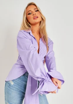 Aphrodite Lilac Plunge Drape Detail Shirt^Missy Empire Best