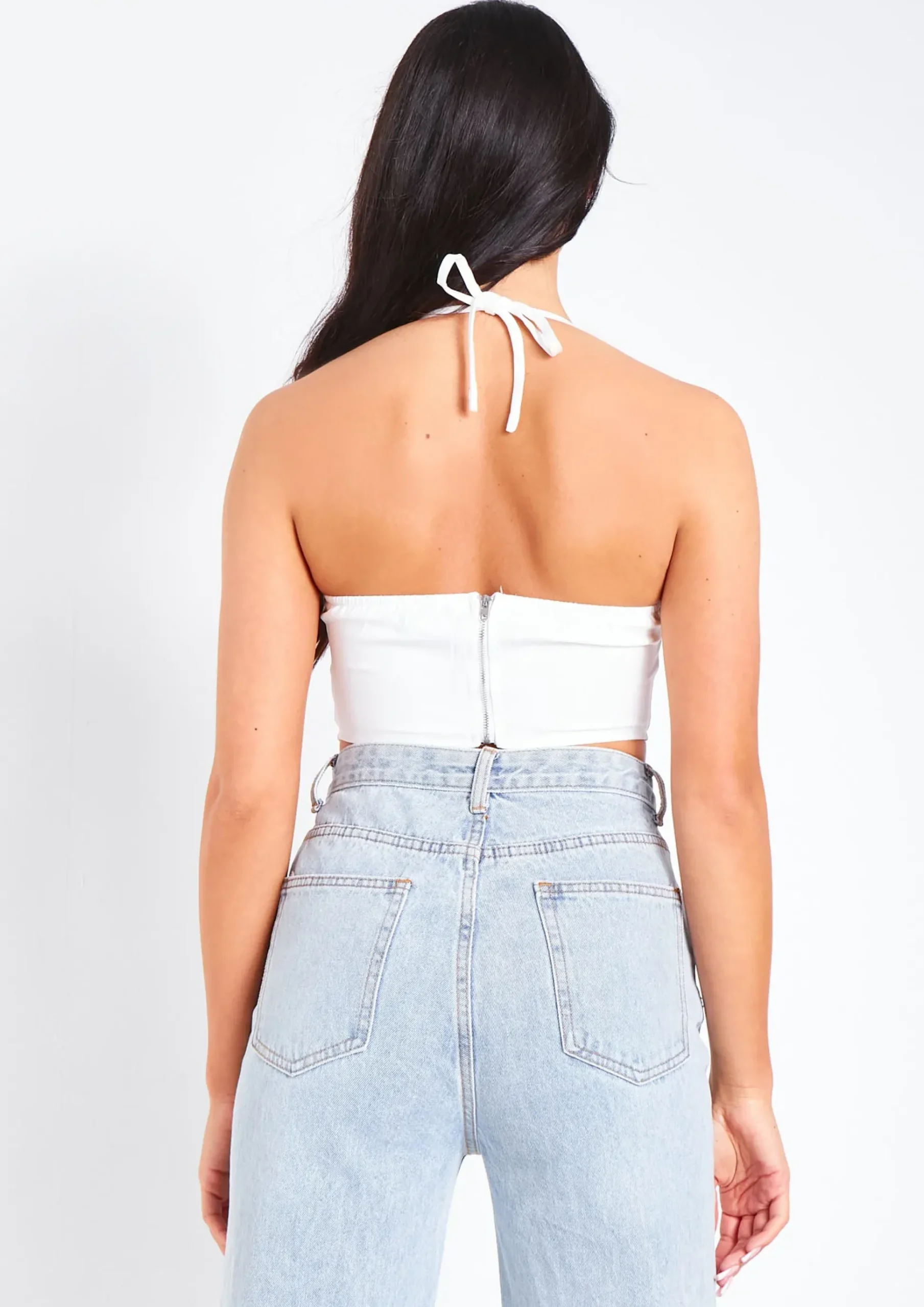Arden Ivory Halterneck Corset Plunge Top^Missy Empire Best Sale