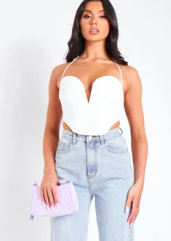 Arden Ivory Halterneck Corset Plunge Top^Missy Empire Best Sale