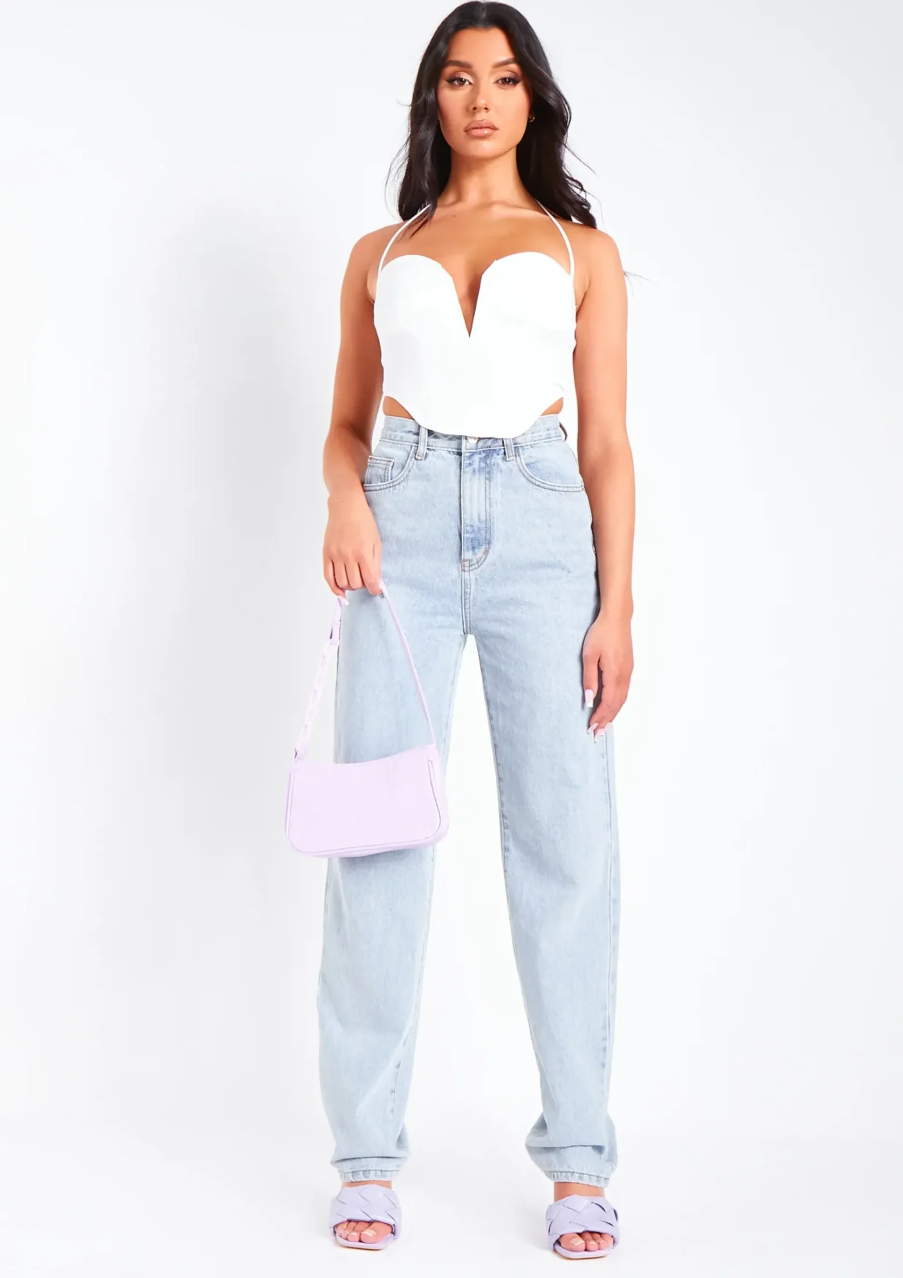 Arden Ivory Halterneck Corset Plunge Top^Missy Empire Best Sale