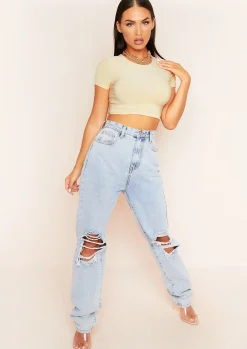 Areeta Cream Cap Sleeve Smooth Cropped T-Shirt^Missy Empire Store