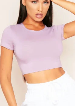 Areeta Lilac Cap Sleeve Smooth Cropped T-Shirt^Missy Empire Online