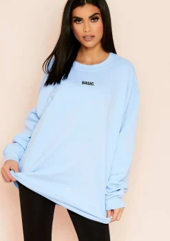 Flash Sale Ariana Blue Basic Slogan Oversized Sweatshirt Women Loungewear