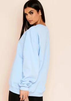 Flash Sale Ariana Blue Basic Slogan Oversized Sweatshirt Women Loungewear