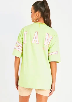 Ariel Lime Miami Slogan Oversized T-Shirt^Missy Empire Online