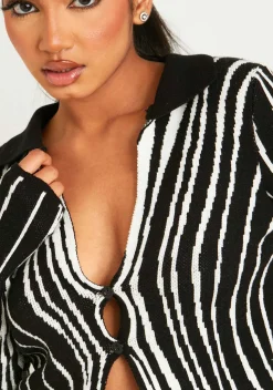 Ariya Black And White Stripe Knit Split Hem Shirt^Missy Empire Shop