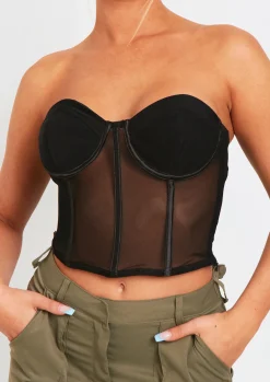 Arya Black Cup Detail Mesh Corset^Missy Empire Cheap