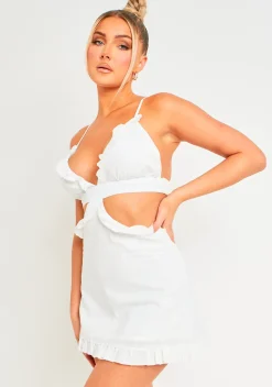 Shop Asha White Linen Frill Cut Out Smock Dress Women Dresses