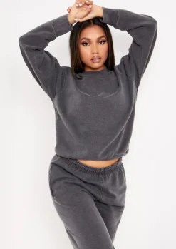 Store Ashley Charcoal Washed Oversized Sweatshirt Women Loungewear