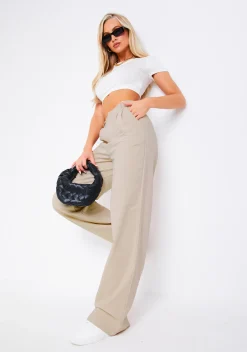 Shop Astra Beige Linen Look Tailored Trousers Women Trousers