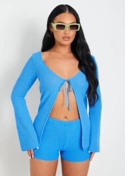 Hot Athena Blue Crochet Knit Short Women Shorts