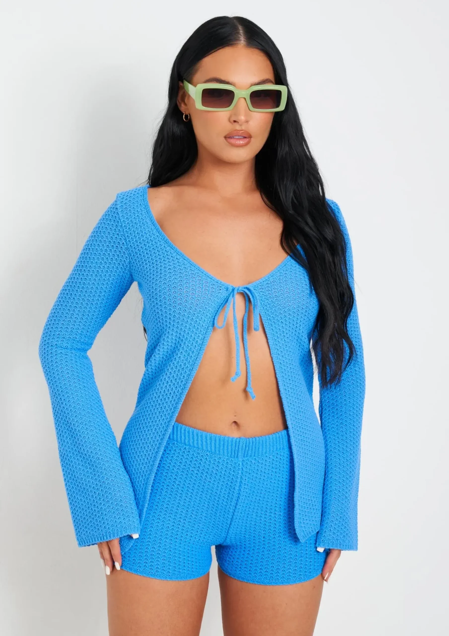 Hot Athena Blue Crochet Knit Short Women Shorts