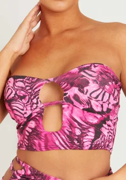 Athena Pink Printed Slinky Cut Out Bandeau Top^Missy Empire Best