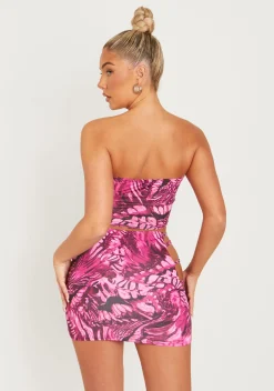 Athena Pink Printed Slinky Cut Out Bandeau Top^Missy Empire Best
