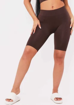 Flash Sale Aubree Chocolate Ribbed Seamless Cycling Shorts Women Shorts