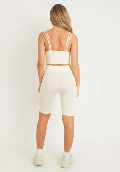 Clearance Aubree Cream Ribbed Seamless Cycling Shorts Women Shorts