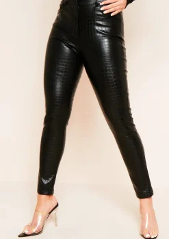 Flash Sale Aubrey Black Croc Print Pu Trousers Women Trousers