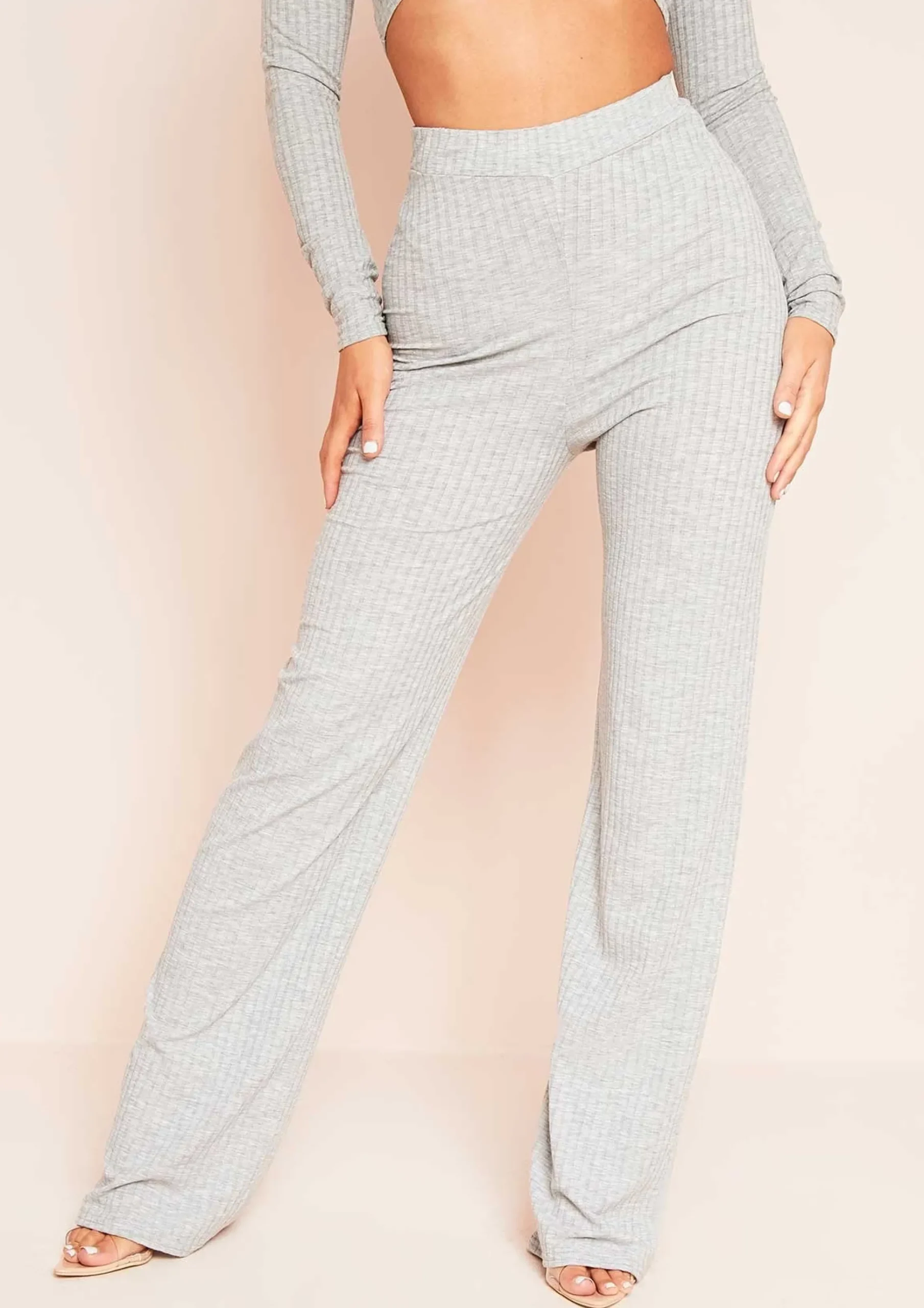 Sale Aubrey Grey Mix & Match Ribbed Lounge Wide Leg Trousers Women Trousers