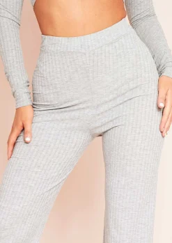 Sale Aubrey Grey Mix & Match Ribbed Lounge Wide Leg Trousers Women Trousers