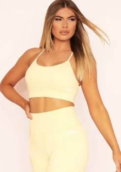 Audrey Yellow Missy Sport Strappy Cross Back Gym Crop Top^Missy Empire New