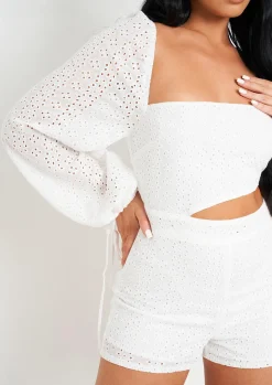 Best August White Broidery One Sleeve Playsuit Women Jumpsuits & Playsuits