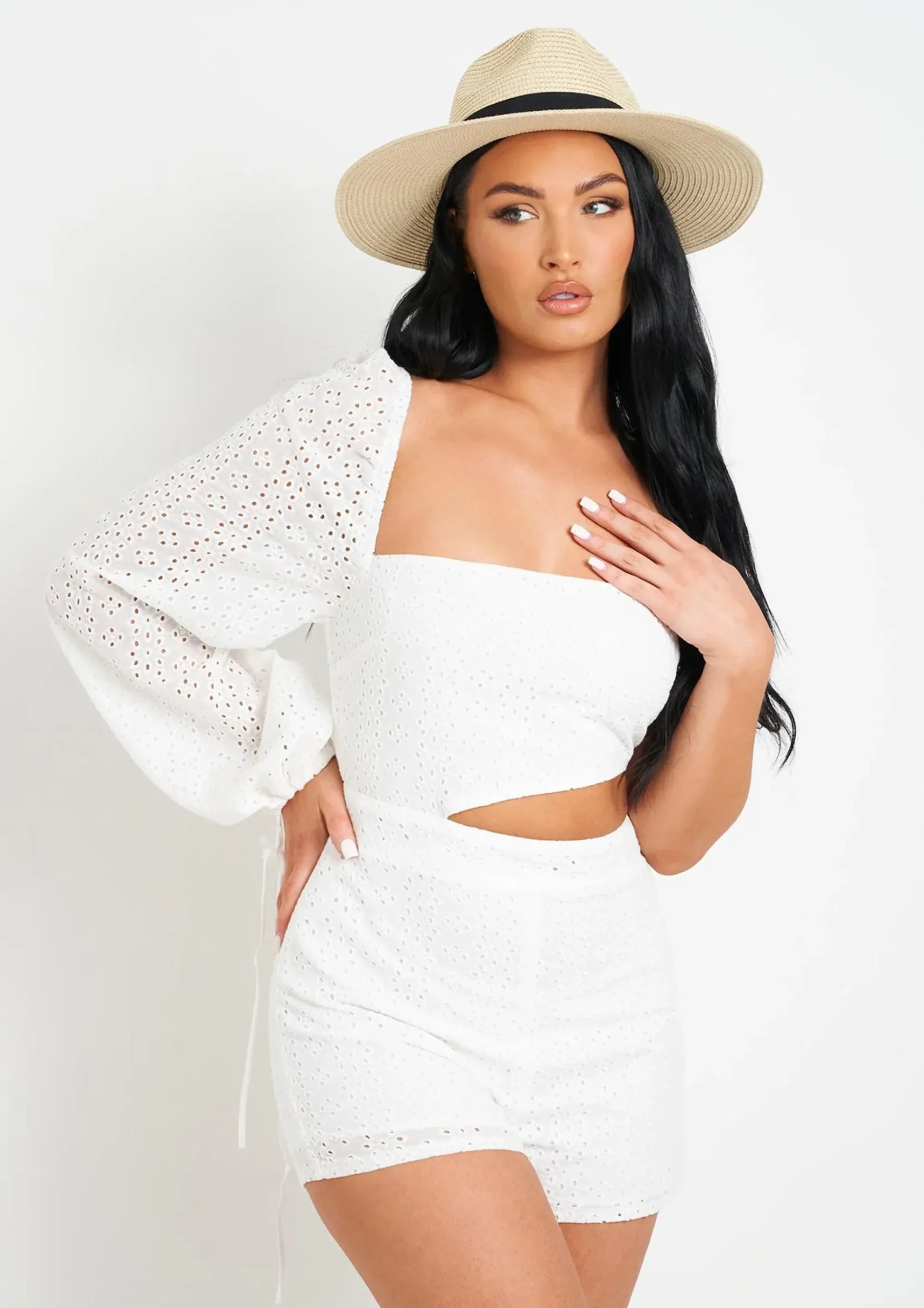 Best August White Broidery One Sleeve Playsuit Women Jumpsuits & Playsuits