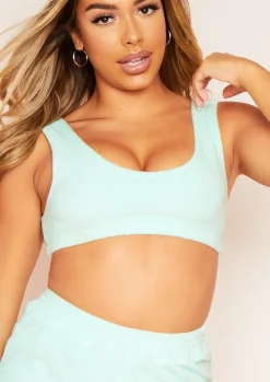 Aurora Mint Green Plunge Velour Crop Top^Missy Empire Clearance